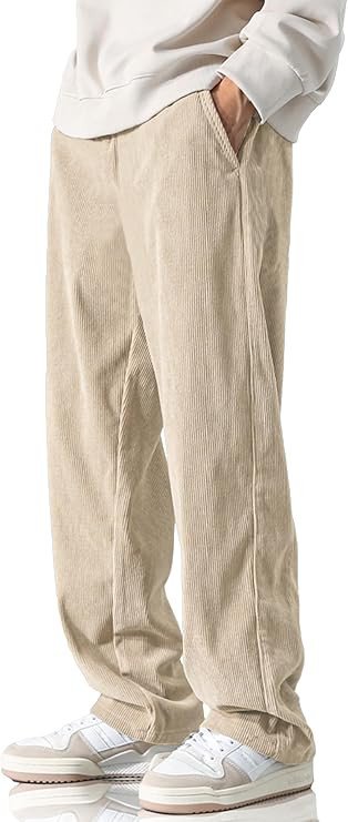 HOTake Men's Casual Corduroy Pants Elastic Waist Drawstring Baggy Sweatpants Loose Fit