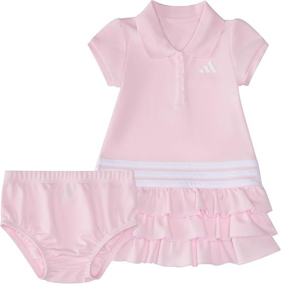 adidas Baby Girls' Short Sleeve Ruffle Polo Dress 2-Piece Set